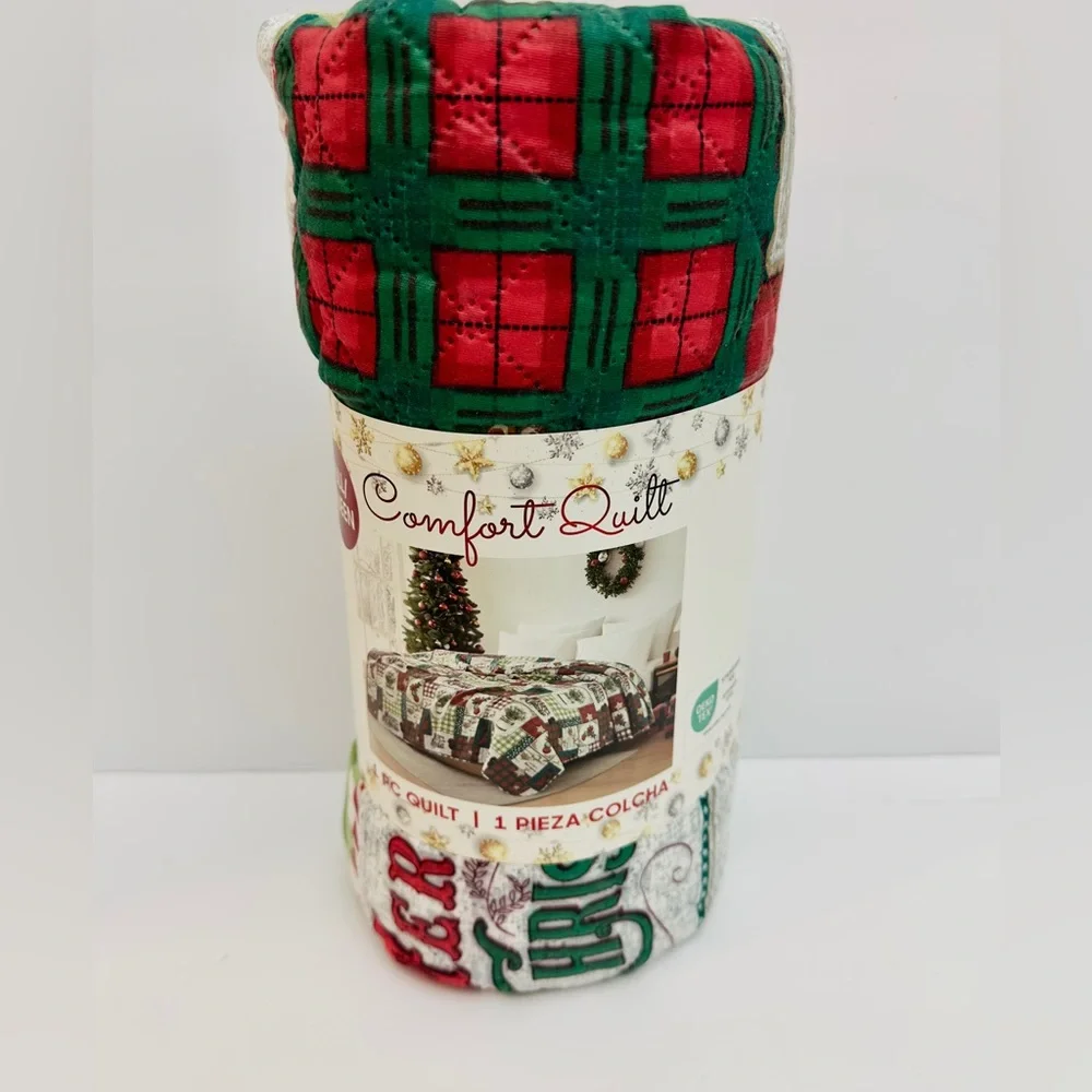 Oeko Tex Holiday Blanket -‎ Green and Red Merry Christmas Full/Queen 86”x86”